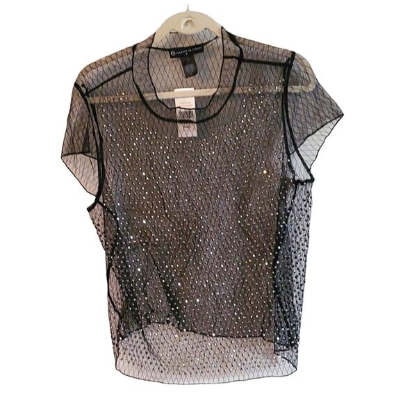 NWT Fashion to Figure Studded Sheer Mesh Blouse Black Plus Size 0X Statement Top - Picture 3 of 6